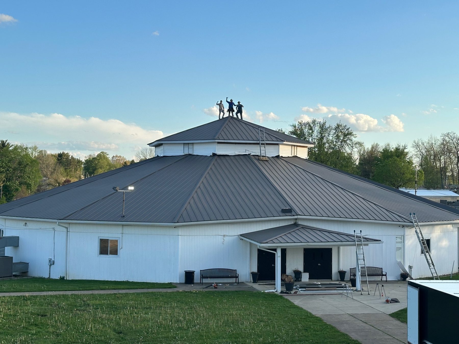 Large completed standing seam roof at the campground